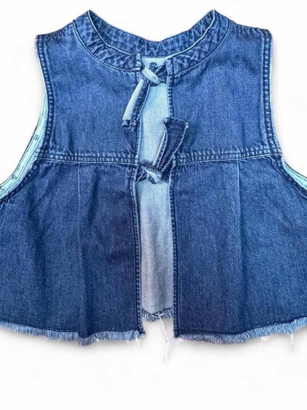 Pilcro Anthropologie Denim Crop Top M Tie Back Raw Hem Dark Wash - Picture 4 of 6